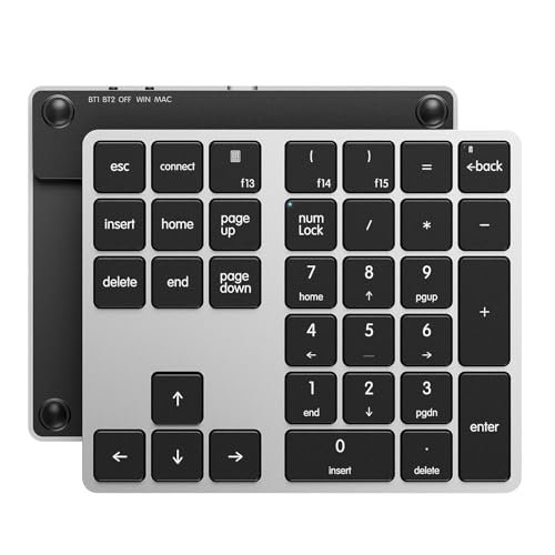 Kisnt Bluetooth Number Pad for Laptop, Wireless Rechargeable Numeric Keypad 34 Keys External Numpad Portable 10 Key USB Keypad for Apple Mac iMac MacBook Pro/Air, Windows PC