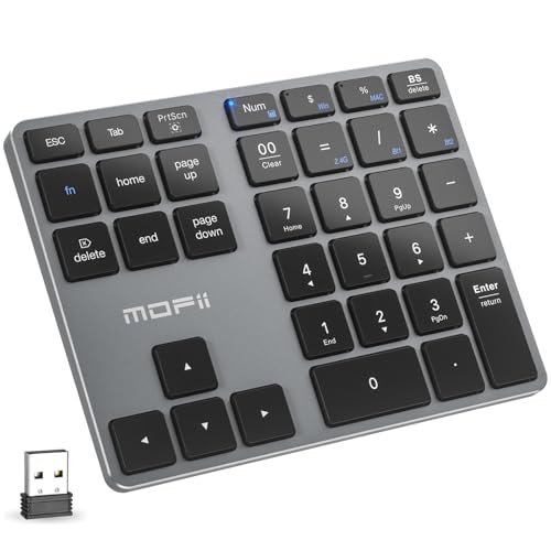 MOFII Bluetooth Number Pad for Laptop - Gray Wireless Numeric Keypad 35 Keys USB-C Rechargeable Numpad, Accounting Portable Financial Data 10 Key for Laptop/PC/Desktop/Notebook/Surface Pro