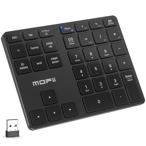 MOFII Bluetooth Number Pad for Laptop - Black Wireless Numeric Keypad 35 Keys USB-C Rechargeable Numpad, Accounting Portable Financial Data 10 Key for Laptop/PC/Desktop/Notebook/Surface Pro